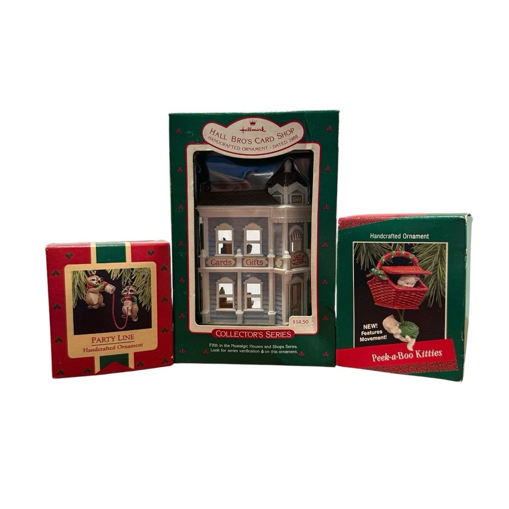 Hallmark Ornament Lot Of 3 1988 collectors series Hall Bro's Card Shop